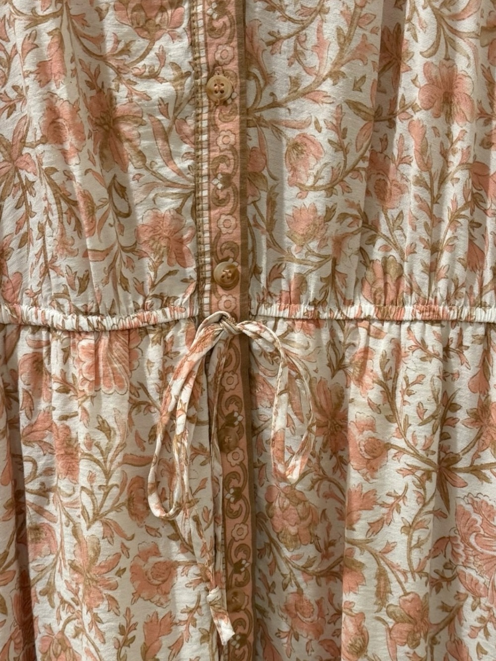 By the River Floral Maxi Dress Button-Front Drawstring L Prairie Western Boho - Picture 4 of 7
